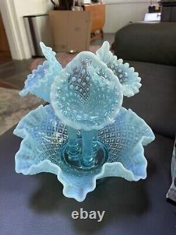 Verre FENTON vintage 10 Fleurs ÉPERGNE Opalescent Hobnail Diamond Lace, MINT