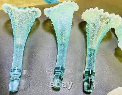 Verre FENTON vintage 10 Fleurs ÉPERGNE Opalescent Hobnail Diamond Lace, MINT