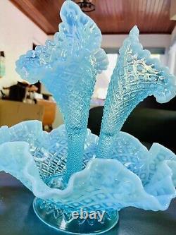 Verre FENTON vintage 10 Fleurs ÉPERGNE Opalescent Hobnail Diamond Lace, MINT