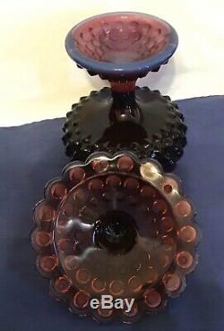 Verre Vintage Fenton Art Plum Opalescent Cloutés Couvert Pedistal Bonbons Vaisselle