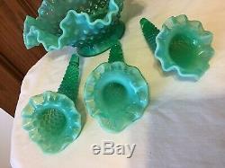 Verre Vintage Fenton Art Vert Opalescent Cloutés Épergne