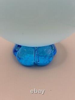 Verre italien d'Empoli OPALINE Bleu Pot à bonbons couvert en forme de chapiteau de cirque avec bullicante