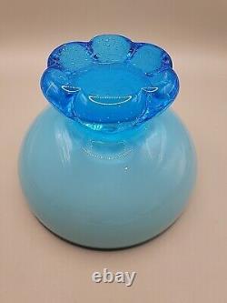 Verre italien d'Empoli OPALINE Bleu Pot à bonbons couvert en forme de chapiteau de cirque avec bullicante