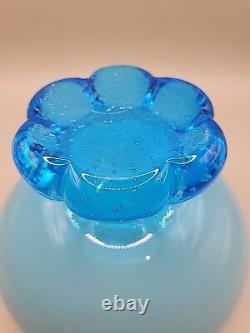 Verre italien d'Empoli OPALINE Bleu Pot à bonbons couvert en forme de chapiteau de cirque avec bullicante