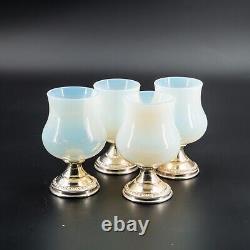 Verres à liqueur en verre opalin blanc français vintage 'Bulle de Savon' doré