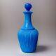 Vieux Flacon De Lait De Génie En Verre Soufflé Opaline Bleu Français De 8,5 Pouces