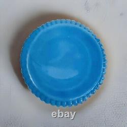 Vieux flacon de lait de génie en verre soufflé opaline bleu français de 8,5 pouces