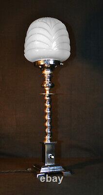 Vintage 1940 Rare Antique Lampe Art Déco Orge Twist Opaline Ombre 4 Pieds De Base