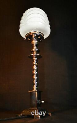 Vintage 1940 Rare Antique Lampe Art Déco Orge Twist Opaline Ombre 4 Pieds De Base