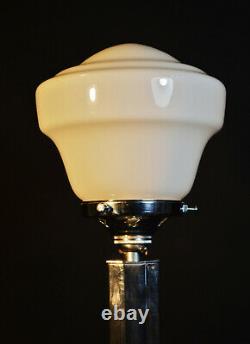 Vintage Années 1930 Art Déco Lampe Chromée Octogonale Design Géométrique Opaline Ombre
