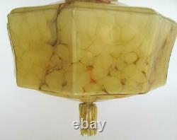 Vintage Art Deco Grande Lampe De Fixation De Lumière Jaune Opaline Verre Sconce