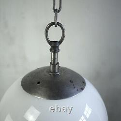 Vintage Art Déco Pendentif Industriel Light Shade Opaline Milk Glass Globe
