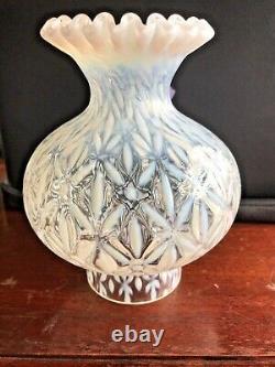 Vintage Brass Genie Lamp Fenton Snowflake Glass Shade Rare Opalescent Ruffled