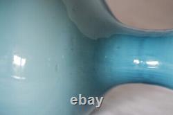 Vintage Casé Bleu Opaline Verre À Pied Vase Italie Empoli 70s 9.44in Space Age