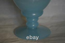 Vintage En Verre Opaline Bleu Italien À Pied Vase 70s 25cm 10in Murano Empoli