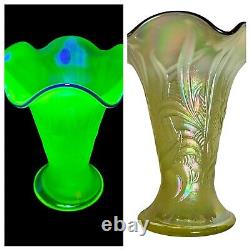 Vintage Fenton 2001 Topaz Opalescent # 6852 T8 Vase Vase Verre Uv Glow 7x6