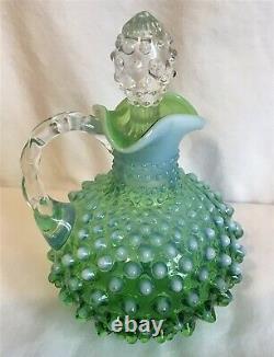 Vintage Fenton Art Glass Lime Vert Opalescent Hobnail Cruet