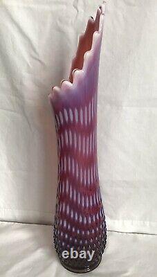 Vintage Fenton Art Verre Plume Opalescent Hobnail Swung Vase B5