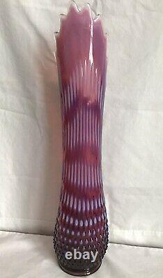 Vintage Fenton Art Verre Plume Opalescent Hobnail Swung Vase B5
