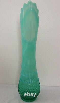 Vintage Fenton Art Verre Vert Opalescent Hobinail 17 1/2 Vase Stretch