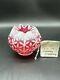 Vintage Fenton Country Cranberry Rose Bowl Vase Opalescent Ruffled Snowflake<br/><br/>translation: Vase Rétro Fenton Country En Cristal De Canneberge, Opalescent, En Forme De Rose Avec Bordure En Flocons De Neige