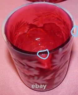 Vintage Fenton Cranberry Opalescent Daisy & Fern Water Set 7 Pièces Pitcher &