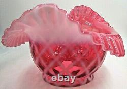 Vintage Fenton Cranberry Opalescent Lattice Glass Upturned 4 Lamp Shade Huile De Gaz