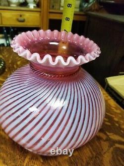 Vintage Fenton Cranberry Opalescent Spiral Optic Lamp Shade 7 X 5 Uncut Base