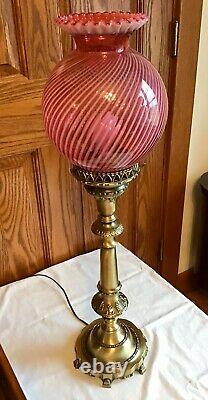 Vintage Fenton Cranberry Opalescent Spiral Optic Pilier Lampe
