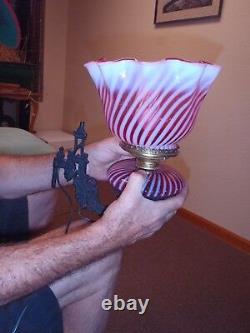 Vintage Fenton Electric Lamp Cranberry Opalescent Swirl Withcast Iron Sconce