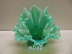 Vintage Fenton Emerald Green Opalescent 3 Horn Hobnail Epergne Vase