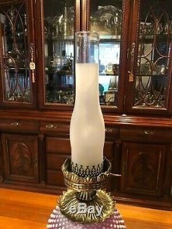 Vintage Fenton Gwtw Cranberry Opalescent Cloutés Lampe De Table, 24 1/2 Élevé