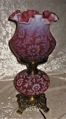 Vintage Fenton L. G. Wright Daisy & Fern Satin Cranberry Opalescent Lamp 14 1/2