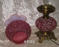Vintage Fenton L. G. Wright Daisy & Fern Satin Cranberry Opalescent Lamp 14 1/2