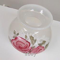 Vintage Fenton Opalescent Blanc / Rose Floral Signé S Jackson Vase Peint À La Main