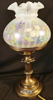 Vintage Fenton Stargazer Lilies Opalescent Pearl Lampe 17 HP By H. Cronin
