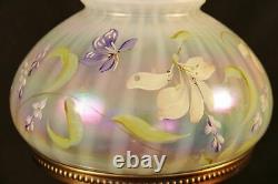 Vintage Fenton Stargazer Lilies Opalescent Pearl Lampe 17 HP By H. Cronin