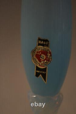 Vintage Italien Bleu Opaline Bud Stem Vase Italie Lg Étiquette 24cm 9.4in 030