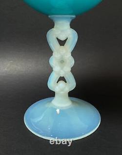 Vintage Italien Empoli Verre Bleu Opaline Case Opalescent Vase MID Siècle