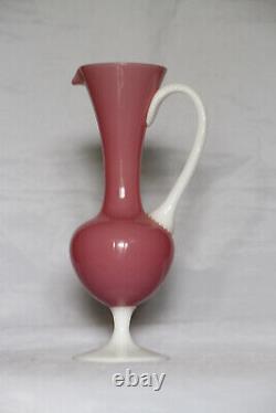 Vintage Italien Rose Opaline Ewer Vase Italie 23cm 9in White Opalescent Base