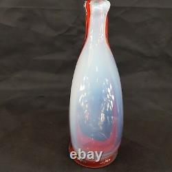 Vintage Murano Glass Opalescent Bottle Vase Orange & Black Streaks 26cm High