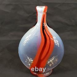 Vintage Murano Glass Opalescent Bottle Vase Orange & Black Streaks 26cm High