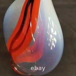 Vintage Murano Glass Opalescent Bottle Vase Orange & Black Streaks 26cm High