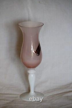 Vintage Pierre Schneider Vase Opaline Rose Blanc Pedestal Français 21cm 8.3in
