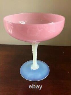Vintage Rose Opaline Opalescent Art Compote Vase Bowl 9