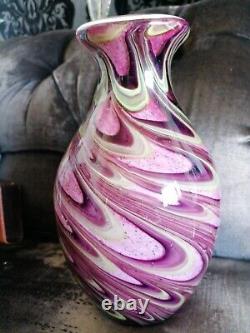 Vintage Rose Pop Art Opaline Épais Épais Tourbillon Vase En Verre