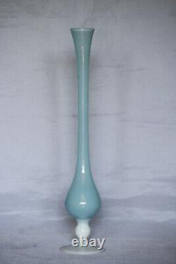 Vintage Tall Bleu Italien Boud Opaline Stem Vase Italie 39cm 15,4in White Base