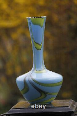 Vintage Vase Opaline Italie Florence Carlo Moretti 70s Blue Greenish Swirls 12in