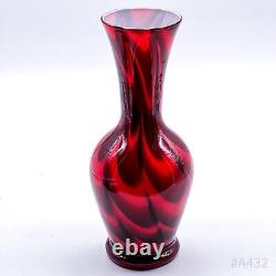 Vintage Vb Vase Opaline Florence Vase Fleur Verre D'art Fabriqué En Italie Rouge 29cm