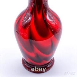 Vintage Vb Vase Opaline Florence Vase Fleur Verre D'art Fabriqué En Italie Rouge 29cm